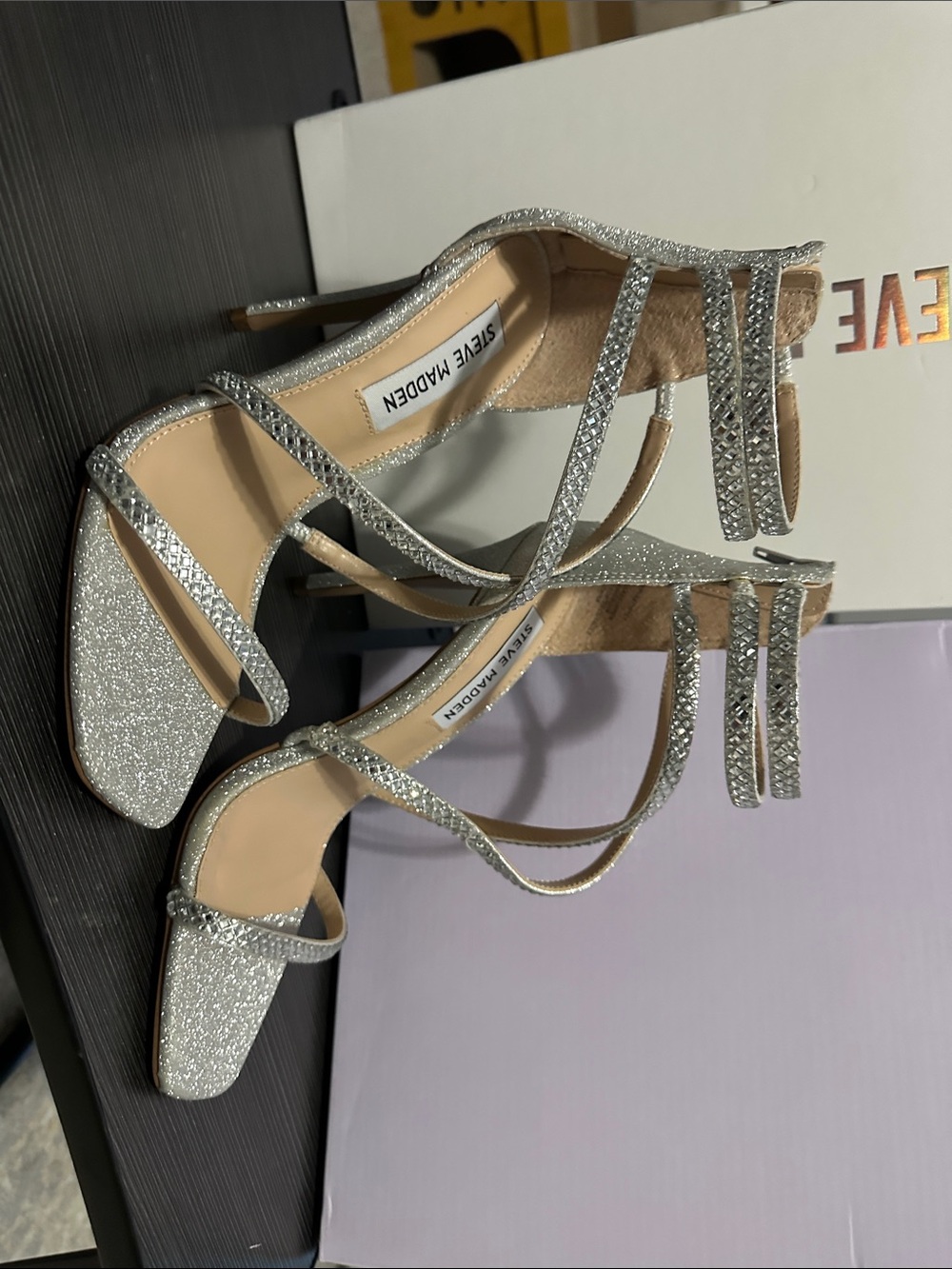 Steve Madden Silver Glitter Multi-Strap High Heel Sandals